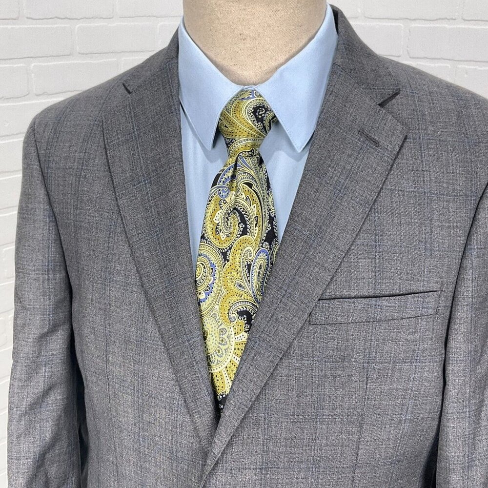 Bruno Piattelli Ticknors Blazer Men 42S Gray Blue Plaid Wool Classic Suit Jacket
